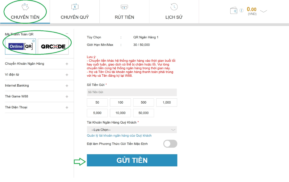mã thanh toán QR W88